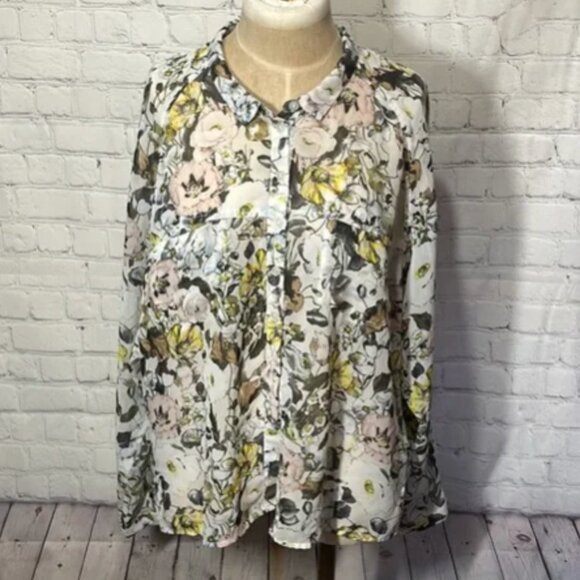 Floral Sheer Blouse Size Large i jeans by Buffalo - Picture 1 of 7